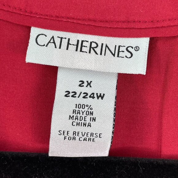 NEW Catherines Womens Plus 2X 22/24W Burgundy Button Up Blouse Shirt Top V Neck - Picture 4 of 11